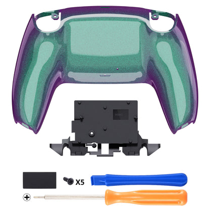 eXtremeRate PS5コントローラーBDM-010/020/030/040/050/060対応交換対応用バックハウジングボトムシェル【カメレオングリーンパープル】