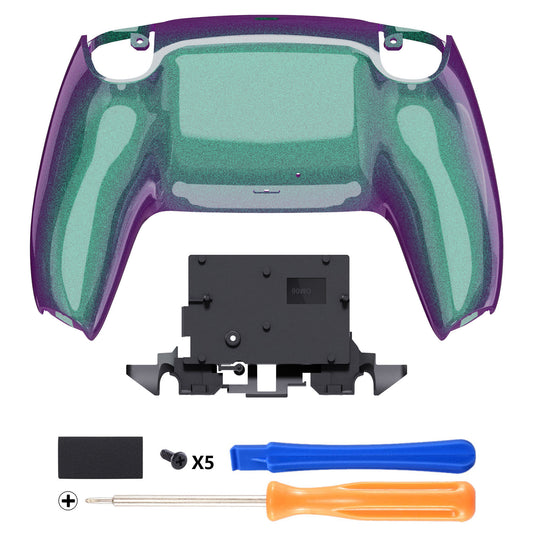 eXtremeRate PS5コントローラーBDM-010/020/030/040/050/060対応交換対応用バックハウジングボトムシェル【カメレオングリーンパープル】