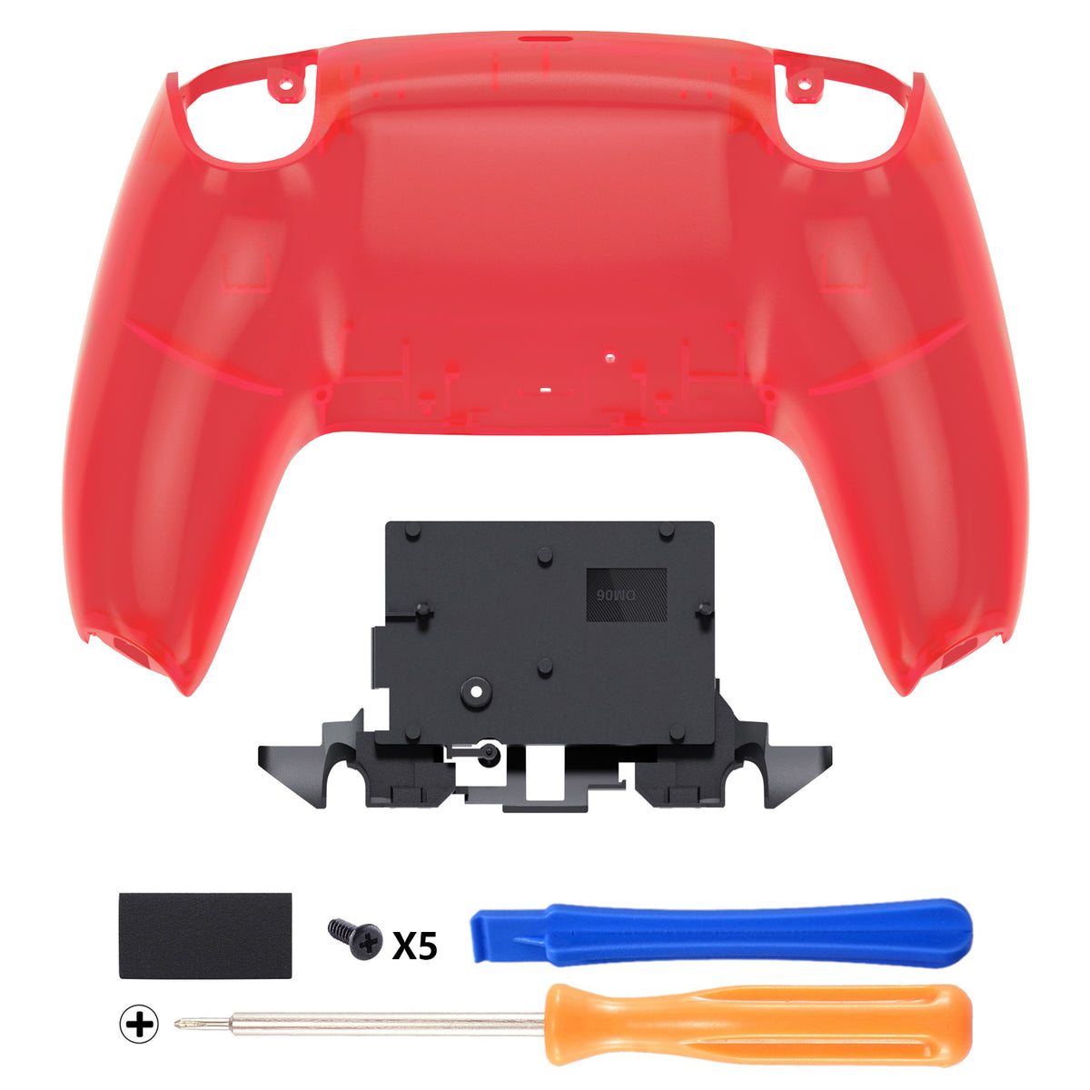 eXtremeRate PS5コントローラーBDM-010/020/030/040/050/060対応交換対応用バックハウジングボトムシェル【クリアレッド】