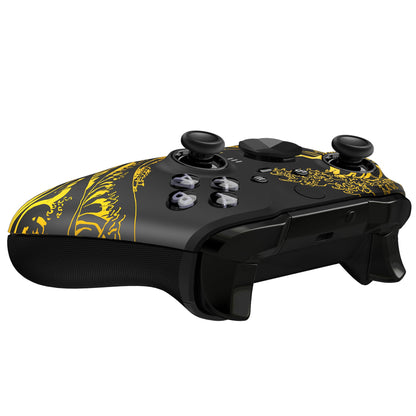 eXtremeRate Replacement Front Housing Shell Case with Accent Rings for Xbox One Elite Series 2 & Elite 2 Core Controller (Model 1797) - The Great GOLDEN Wave Off Kanagawa - Black eXtremeRate