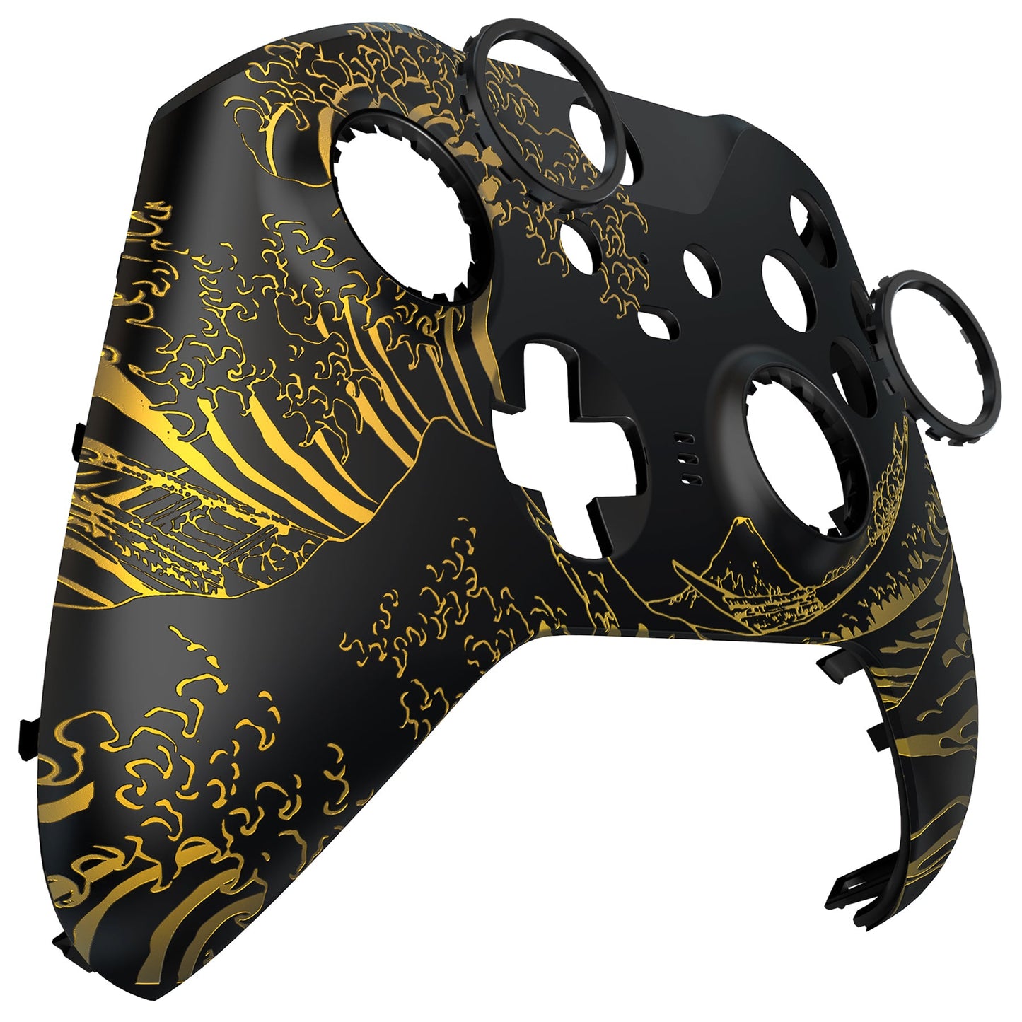 eXtremeRate Replacement Front Housing Shell Case with Accent Rings for Xbox One Elite Series 2 & Elite 2 Core Controller (Model 1797) - The Great GOLDEN Wave Off Kanagawa - Black eXtremeRate