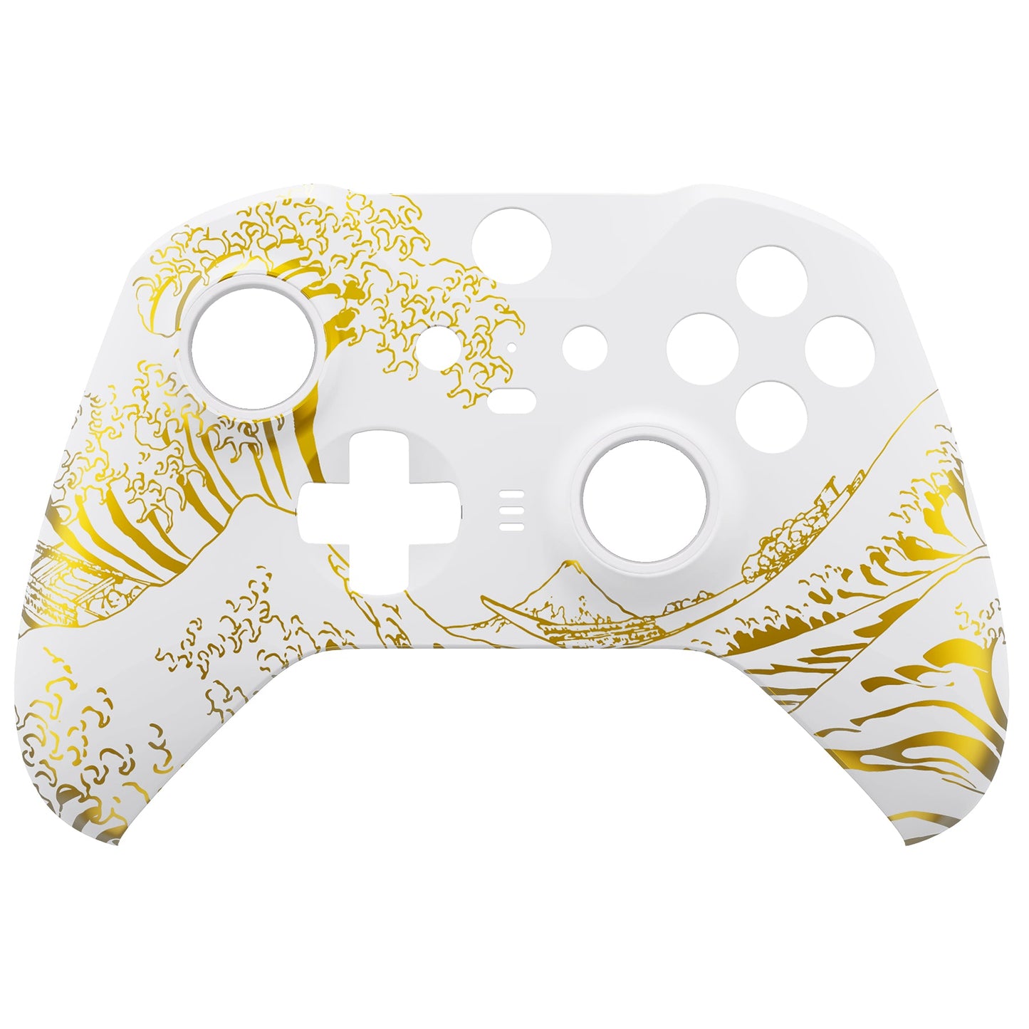 eXtremeRate Replacement Front Housing Shell Case with Accent Rings for Xbox One Elite Series 2 & Elite 2 Core Controller (Model 1797) - The Great GOLDEN Wave Off Kanagawa - White eXtremeRate