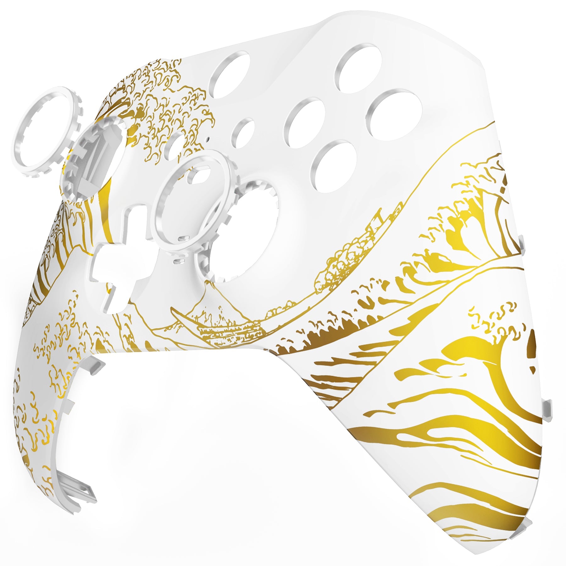 eXtremeRate Replacement Front Housing Shell Case with Accent Rings for Xbox One Elite Series 2 & Elite 2 Core Controller (Model 1797) - The Great GOLDEN Wave Off Kanagawa - White eXtremeRate