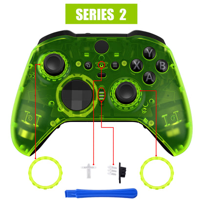 eXtremeRate Xbox One Elite Series 2&Elite 2 Coreコントローラー（モデル1797）用交換フロントハウジングシェルケース＆アクセントリング【クリアライムグリーン】