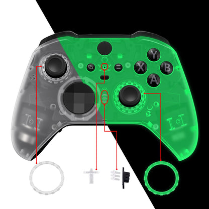 eXtremeRate Xbox One Elite Series 2&Elite 2 Coreコントローラー（モデル1797）用交換フロントハウジングシェルケース＆アクセントリング【暗闇で光る-グリーン】