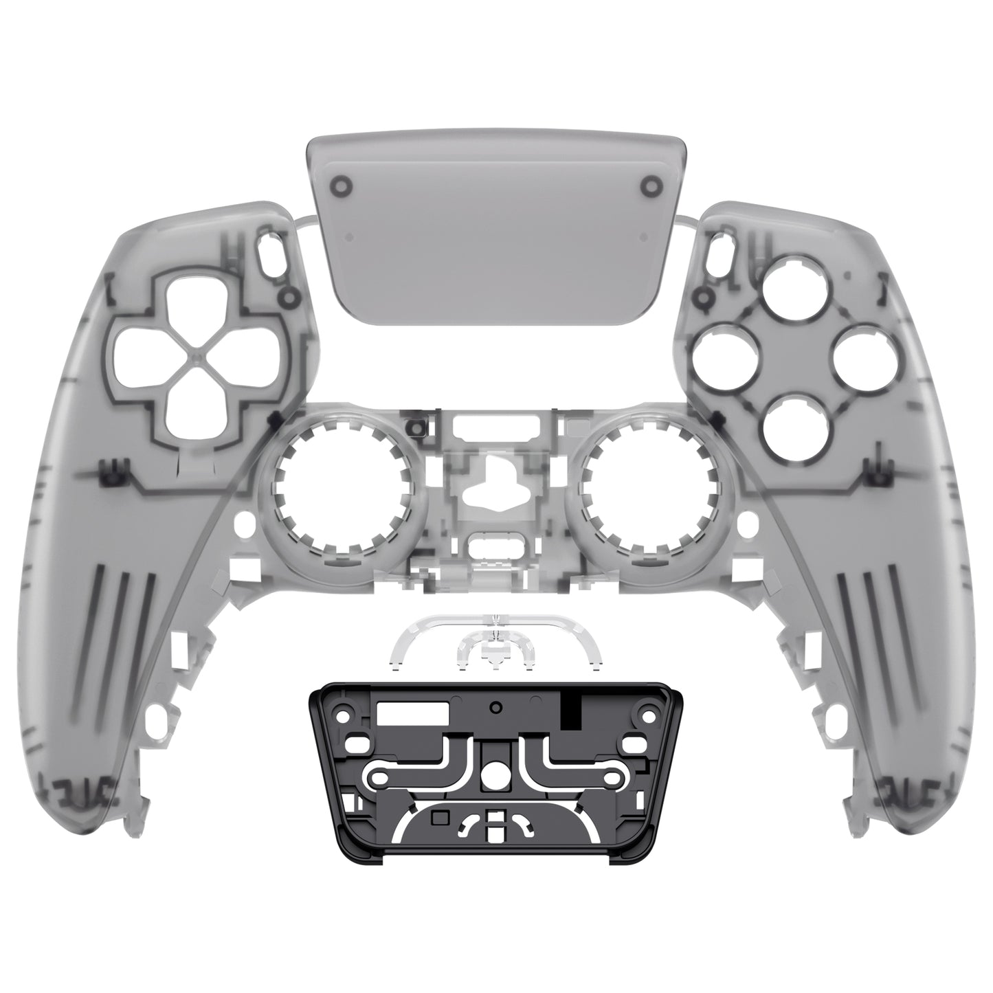 eXtremeRate PS5コントローラーBDM-010/020/030/040/050/060対応交換対応用フロントハウジングシェル＆タッチパッド【クリアブラック】