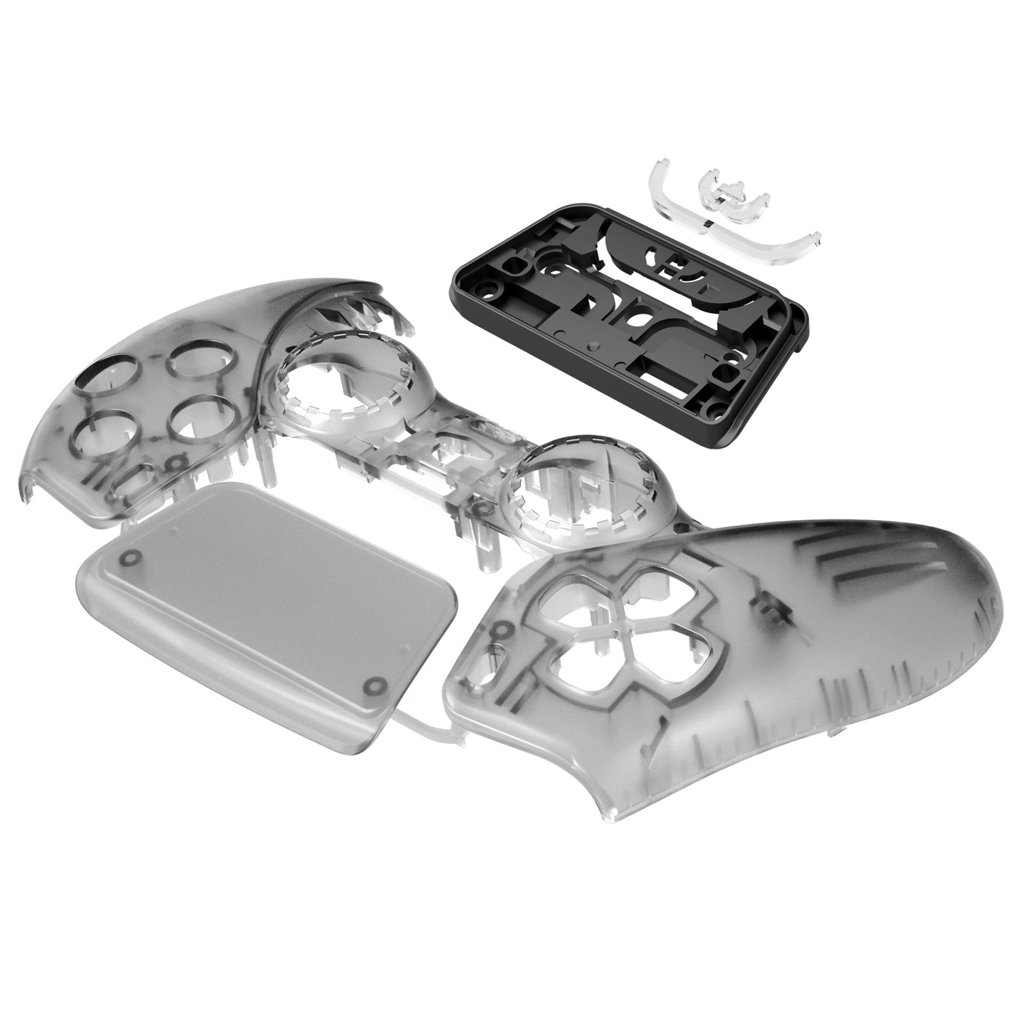 eXtremeRate PS5コントローラーBDM-010/020/030/040/050/060対応交換対応用フロントハウジングシェル＆タッチパッド【クリアブラック】
