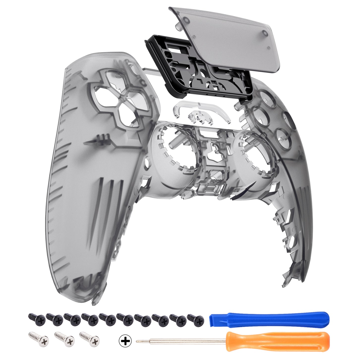 eXtremeRate PS5コントローラーBDM-010/020/030/040/050/060対応交換対応用フロントハウジングシェル＆タッチパッド【クリアブラック】