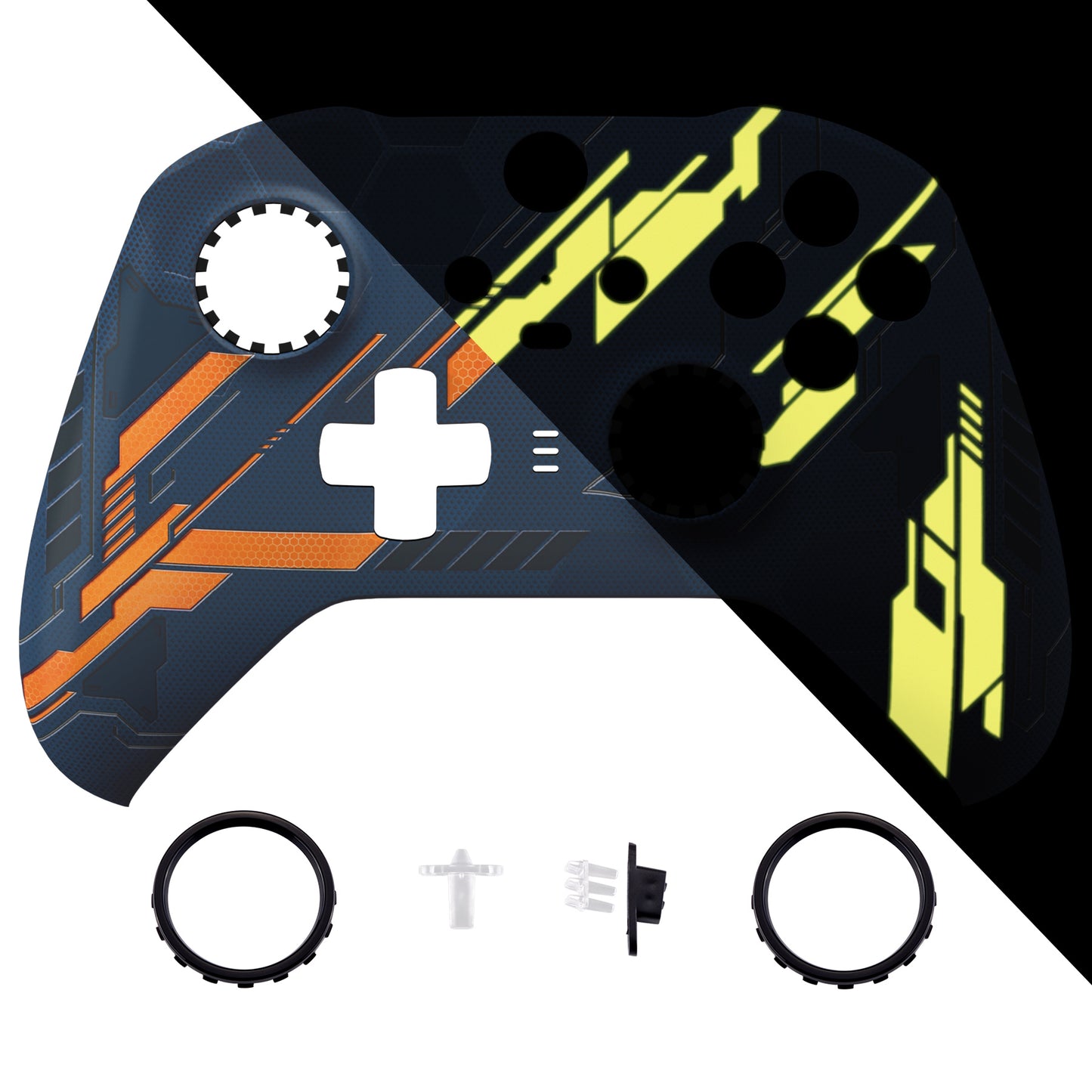 eXtremeRate Xbox One Elite Series 2&Elite 2 Coreコントローラー（モデル1797）用交換フロントハウジングシェルケース＆アクセントリング【暗闇で光る-メカイエロー】
