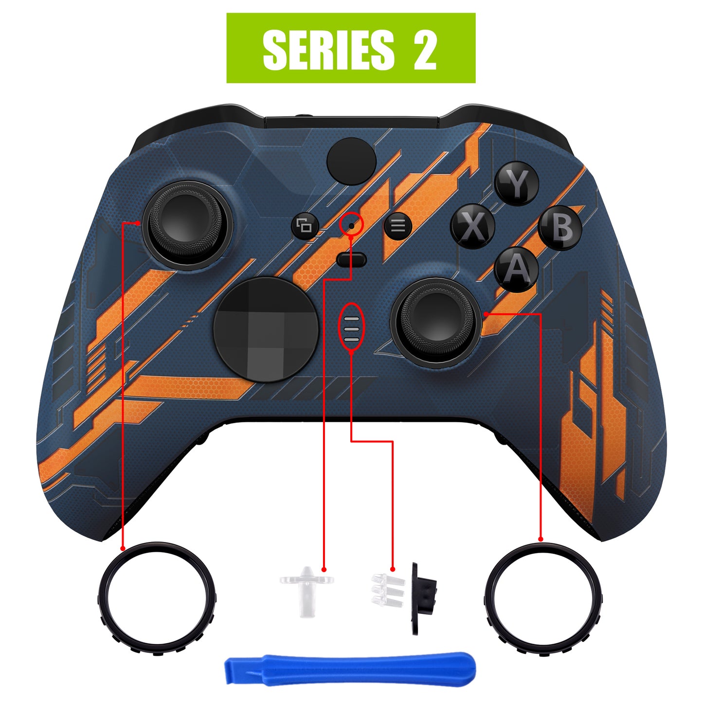 eXtremeRate Xbox One Elite Series 2&Elite 2 Coreコントローラー（モデル1797）用交換フロントハウジングシェルケース＆アクセントリング【暗闇で光る-メカイエロー】