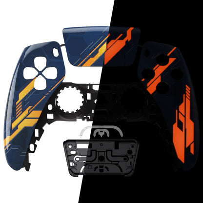 eXtremeRate Replacement Front Housing Shell with Touchpad Compatible with PS5 Controller BDM-010/020/030/040 - Glow in Dark Mecha - Orange eXtremeRate