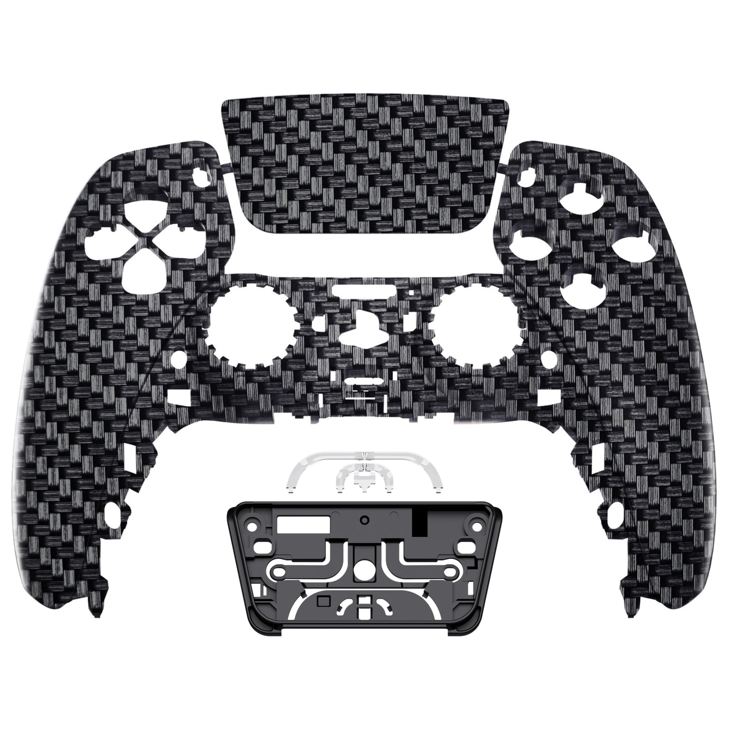 eXtremeRate Replacement Front Housing Shell & Touchpad for PS5 Controller BDM-010/020/030/040/050 [Black and Silver Carbon Fiber]