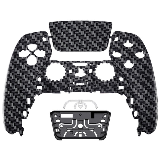 eXtremeRate Replacement Front Housing Shell & Touchpad for PS5 Controller BDM-010/020/030/040/050 [Black and Silver Carbon Fiber]