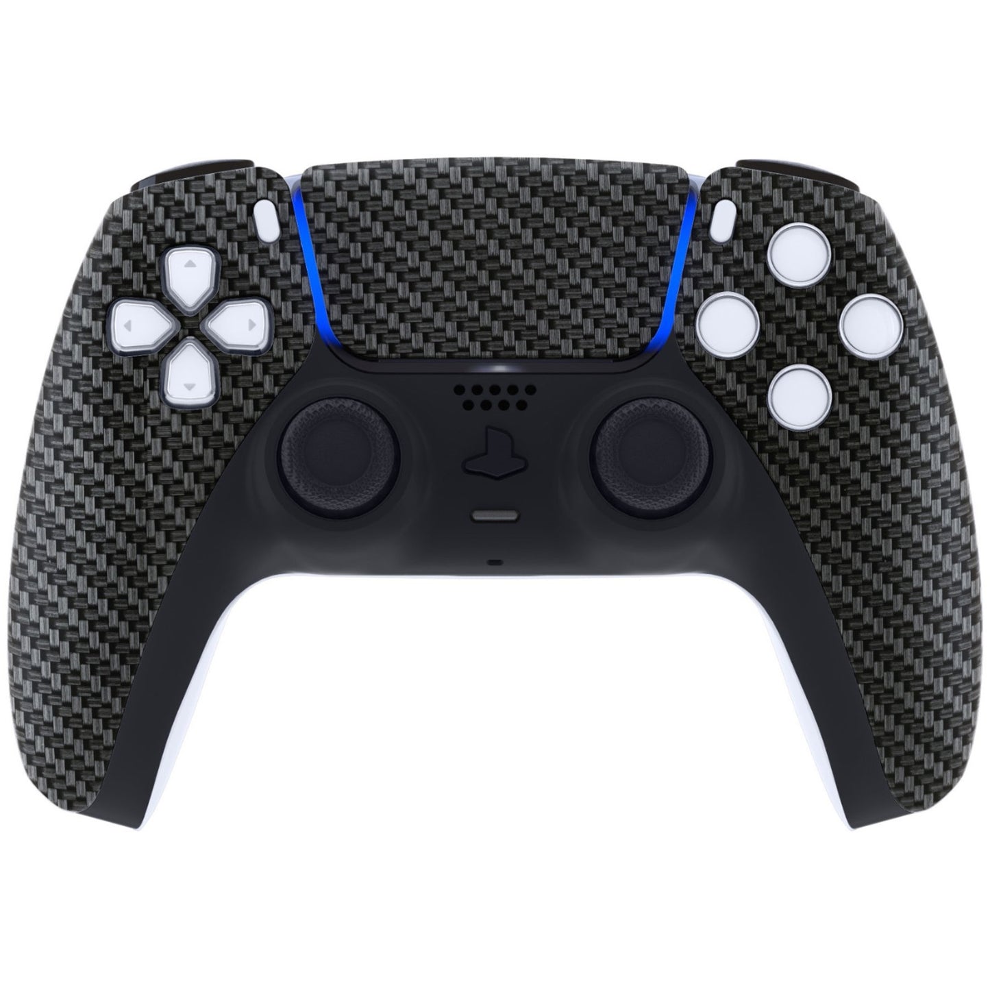 eXtremeRate Replacement Front Housing Shell & Touchpad for PS5 Controller BDM-010/020/030/040/050 [Black and Silver Carbon Fiber]