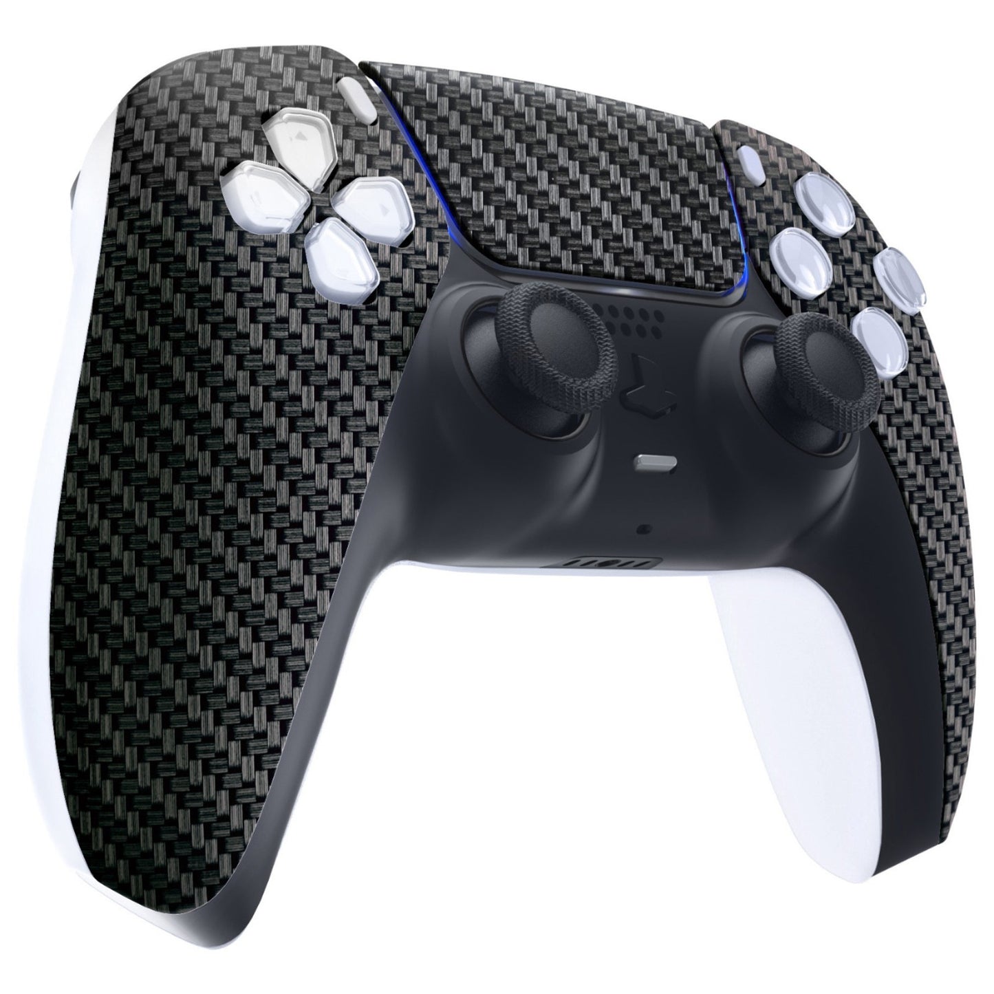 eXtremeRate Replacement Front Housing Shell & Touchpad for PS5 Controller BDM-010/020/030/040/050 [Black and Silver Carbon Fiber]
