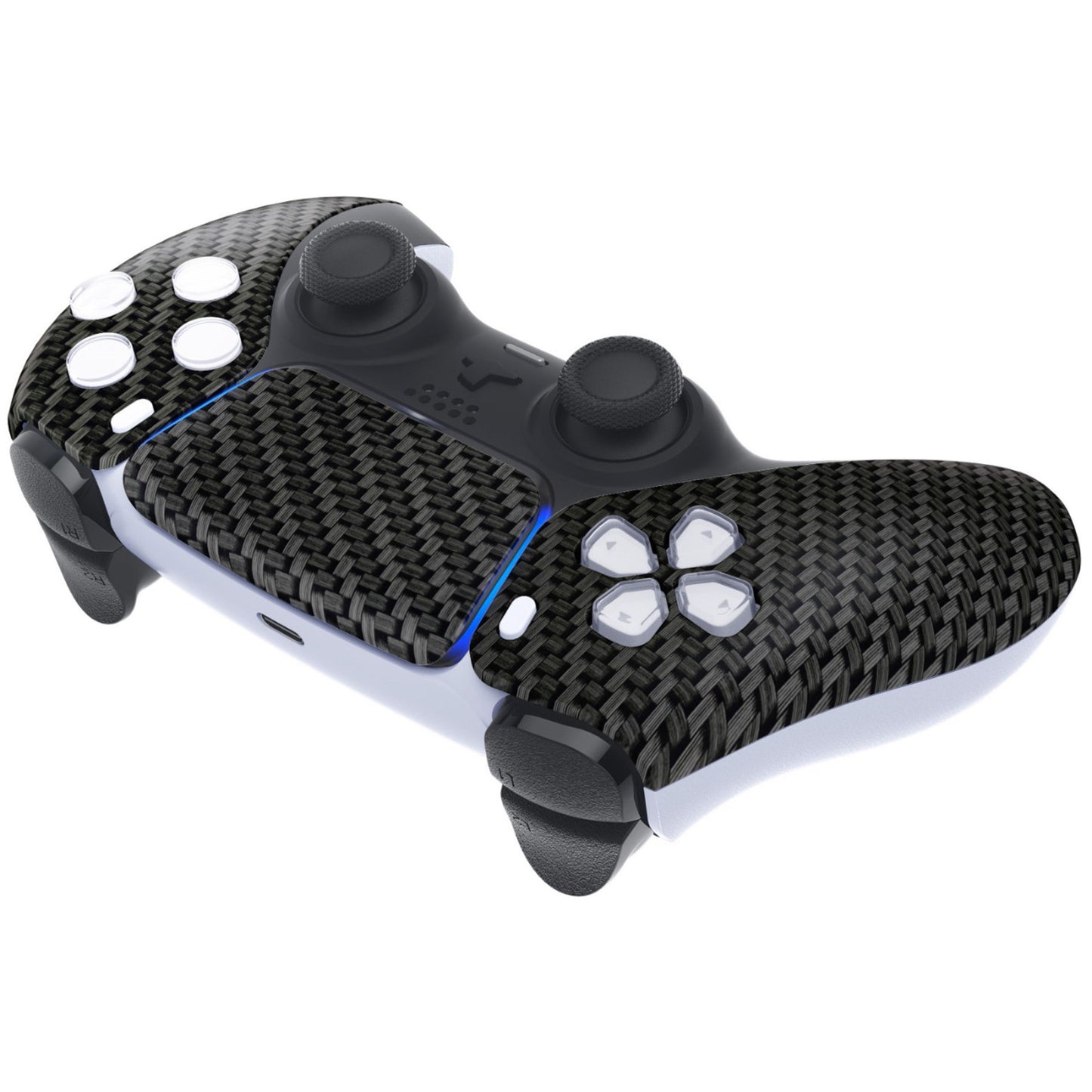 eXtremeRate Replacement Front Housing Shell & Touchpad for PS5 Controller BDM-010/020/030/040/050 [Black and Silver Carbon Fiber]