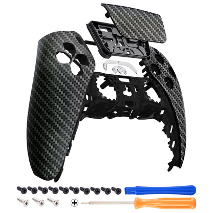 eXtremeRate Replacement Front Housing Shell & Touchpad for PS5 Controller BDM-010/020/030/040/050 [Black and Silver Carbon Fiber]