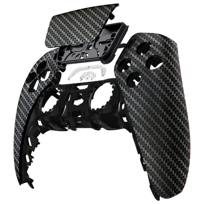 eXtremeRate Replacement Front Housing Shell & Touchpad for PS5 Controller BDM-010/020/030/040/050 [Black and Silver Carbon Fiber]