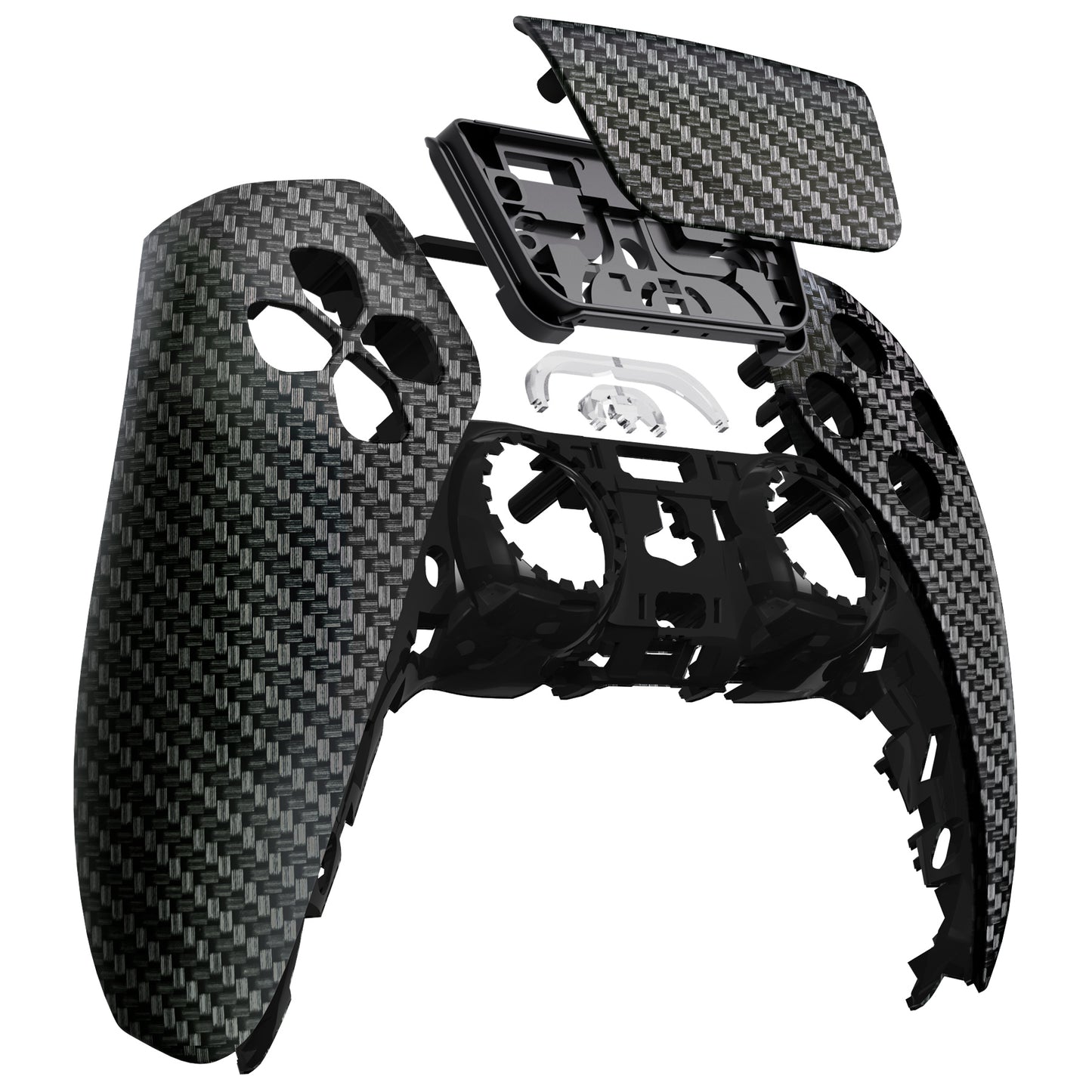 eXtremeRate Replacement Front Housing Shell & Touchpad for PS5 Controller BDM-010/020/030/040/050 [Black and Silver Carbon Fiber]