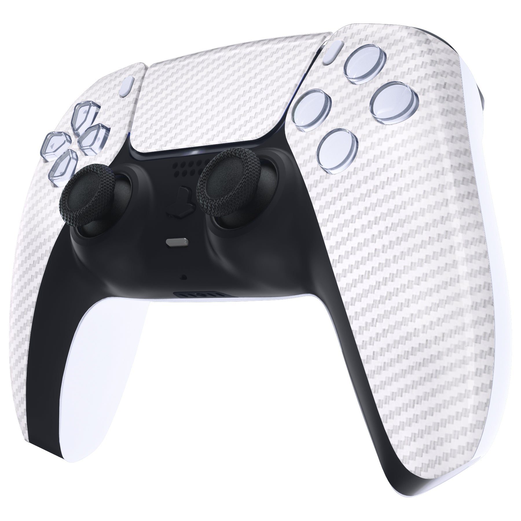 eXtremeRate Replacement Front Housing Shell with Touchpad Compatible with PS5 Controller BDM-010/020/030/040 - White Silver Carbon Fiber eXtremeRate