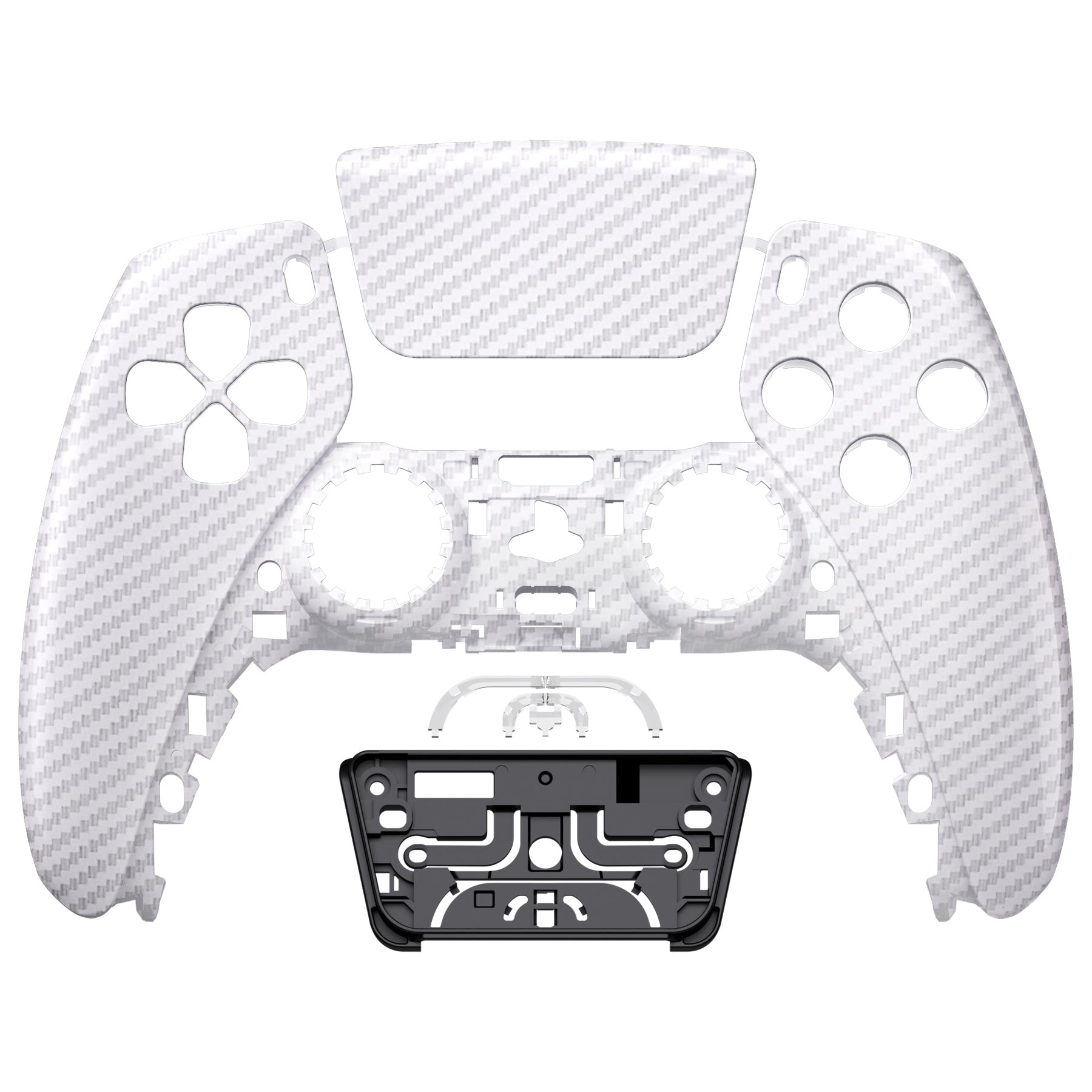 eXtremeRate Replacement Front Housing Shell with Touchpad Compatible with PS5 Controller BDM-010/020/030/040 - White Silver Carbon Fiber eXtremeRate