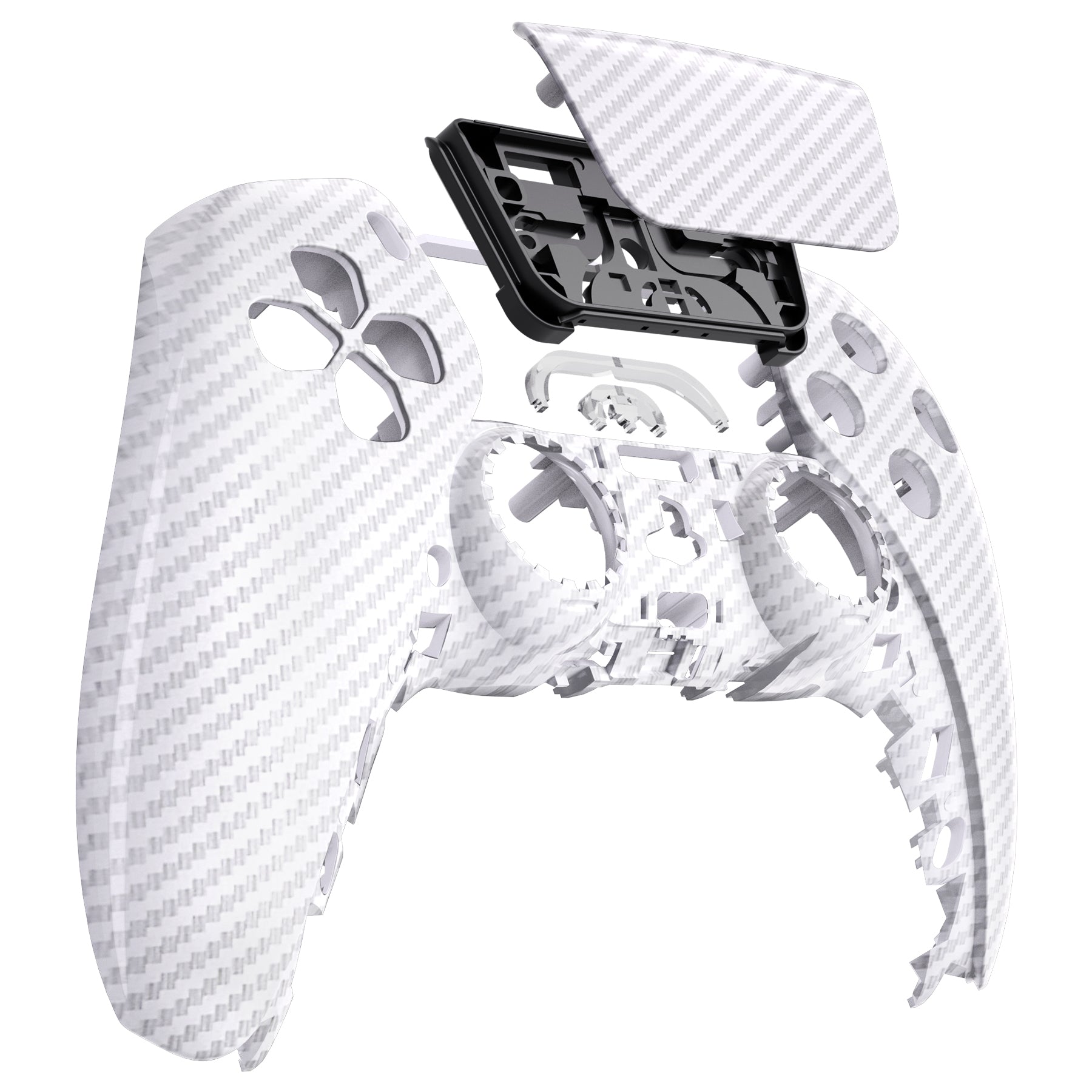 eXtremeRate Replacement Front Housing Shell with Touchpad Compatible with PS5 Controller BDM-010/020/030/040 - White Silver Carbon Fiber eXtremeRate