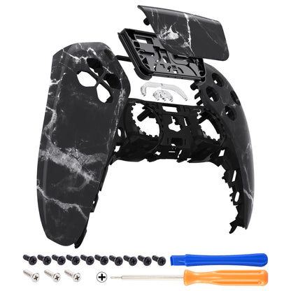 eXtremeRate PS5コントローラーBDM-010/020/030/040/050対応交換対応用フロントハウジングシェル＆タッチパッド【ブラックホワイトマーブルエフェクト】