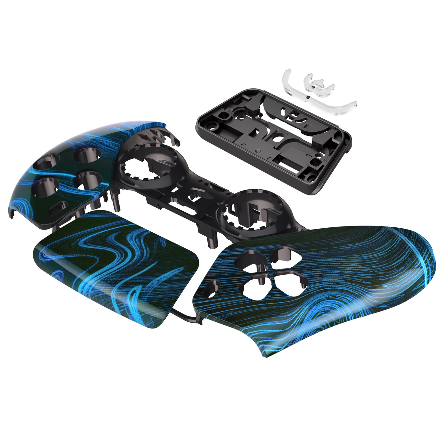 eXtremeRate PS5コントローラーBDM-010/020/030/040/050対応交換対応用フロントハウジングシェル＆タッチパッド【青の渦巻き】