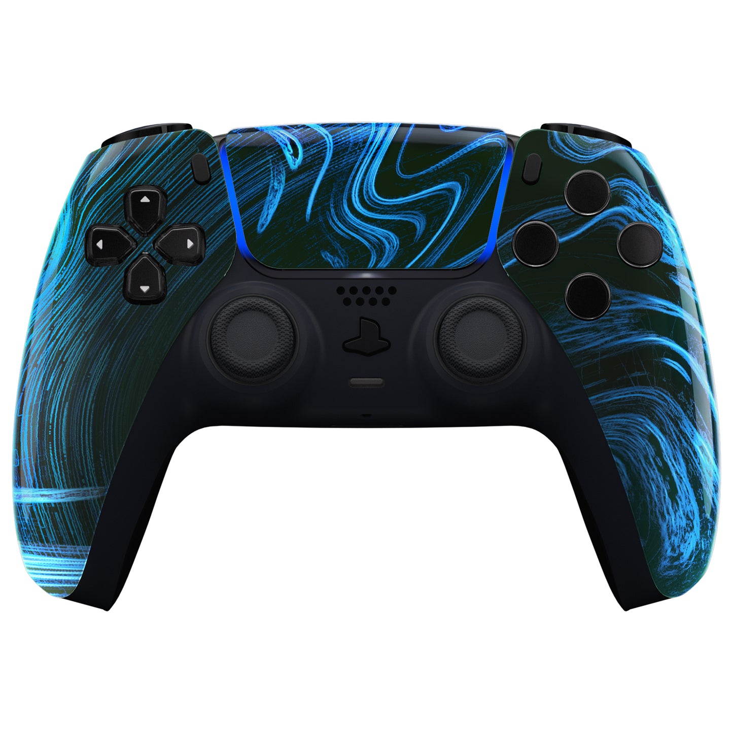 eXtremeRate PS5コントローラーBDM-010/020/030/040/050対応交換対応用フロントハウジングシェル＆タッチパッド【青の渦巻き】