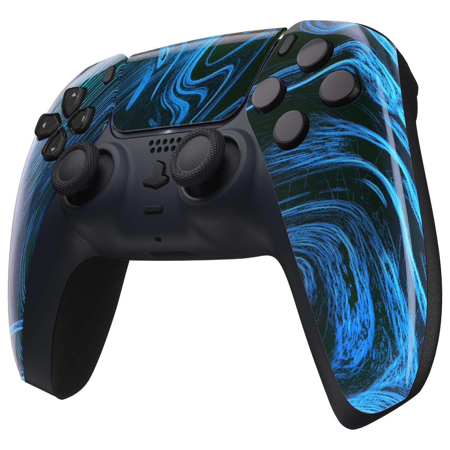 eXtremeRate PS5コントローラーBDM-010/020/030/040/050対応交換対応用フロントハウジングシェル＆タッチパッド【青の渦巻き】