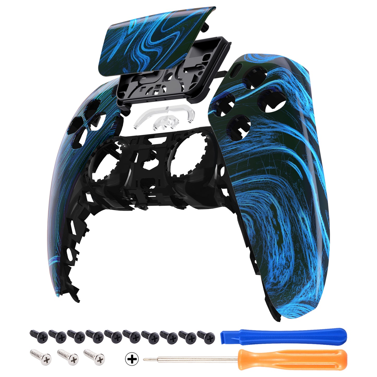 eXtremeRate PS5コントローラーBDM-010/020/030/040/050対応交換対応用フロントハウジングシェル＆タッチパッド【青の渦巻き】