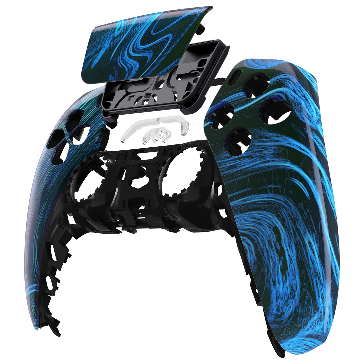 eXtremeRate PS5コントローラーBDM-010/020/030/040/050対応交換対応用フロントハウジングシェル＆タッチパッド【青の渦巻き】