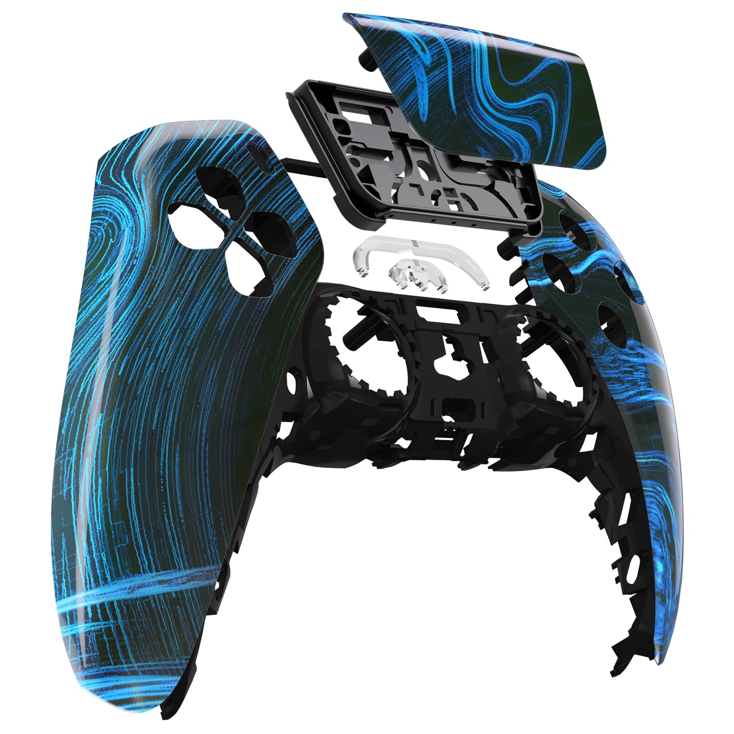 eXtremeRate PS5コントローラーBDM-010/020/030/040/050対応交換対応用フロントハウジングシェル＆タッチパッド【青の渦巻き】