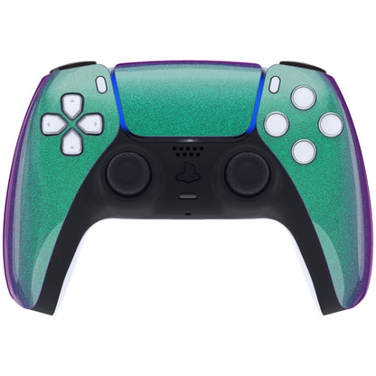 eXtremeRate PS5コントローラーBDM-010/020/030/040/050対応交換対応用フロントハウジングシェル＆タッチパッド【カメレオングリーンパープル】