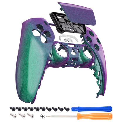 eXtremeRate PS5コントローラーBDM-010/020/030/040/050対応交換対応用フロントハウジングシェル＆タッチパッド【カメレオングリーンパープル】