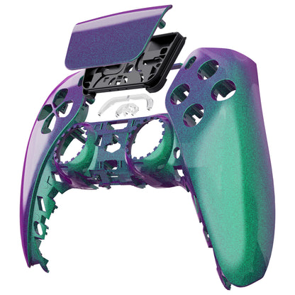 eXtremeRate PS5コントローラーBDM-010/020/030/040/050対応交換対応用フロントハウジングシェル＆タッチパッド【カメレオングリーンパープル】