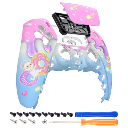 eXtremeRate PS5コントローラーBDM-010/020/030/040/050対応交換対応用フロントハウジングシェル＆タッチパッド【猫ちゃんのドーナツ旅】