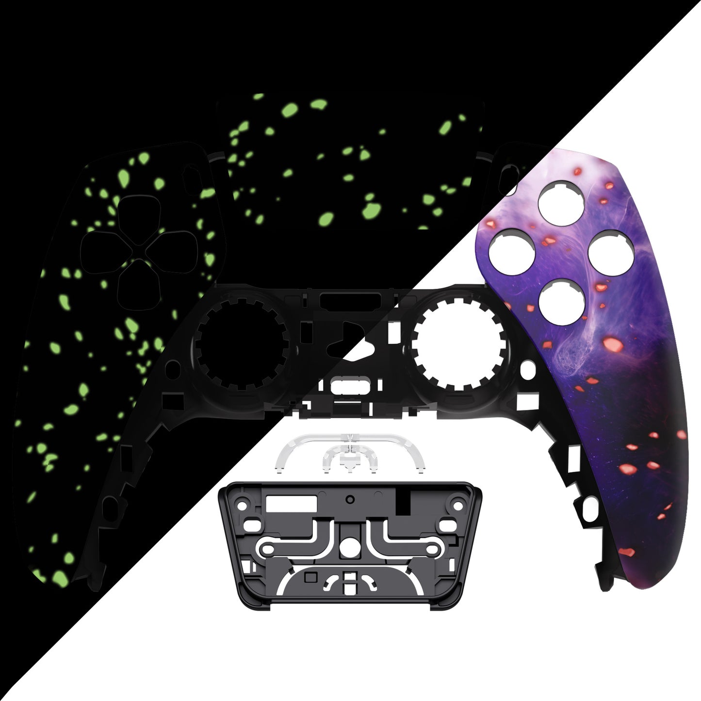 eXtremeRate PS5コントローラーBDM-010/020/030/040/050対応交換対応用フロントハウジングシェル＆タッチパッド【蓄光仕様 ダークマター風】