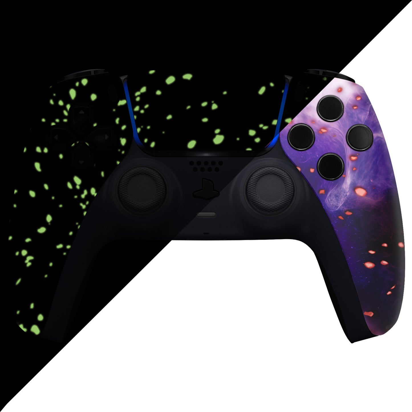 eXtremeRate PS5コントローラーBDM-010/020/030/040/050対応交換対応用フロントハウジングシェル＆タッチパッド【蓄光仕様 ダークマター風】