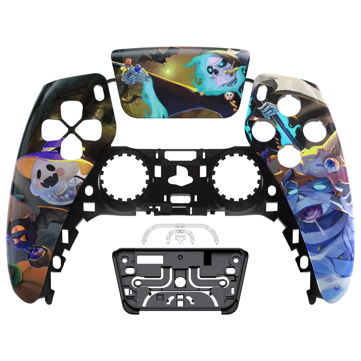 eXtremeRate PS5コントローラーBDM-010/020/030/040/050対応交換対応用フロントハウジングシェル＆タッチパッド【暗闇で光る - ハロウィンキャンディナイト】