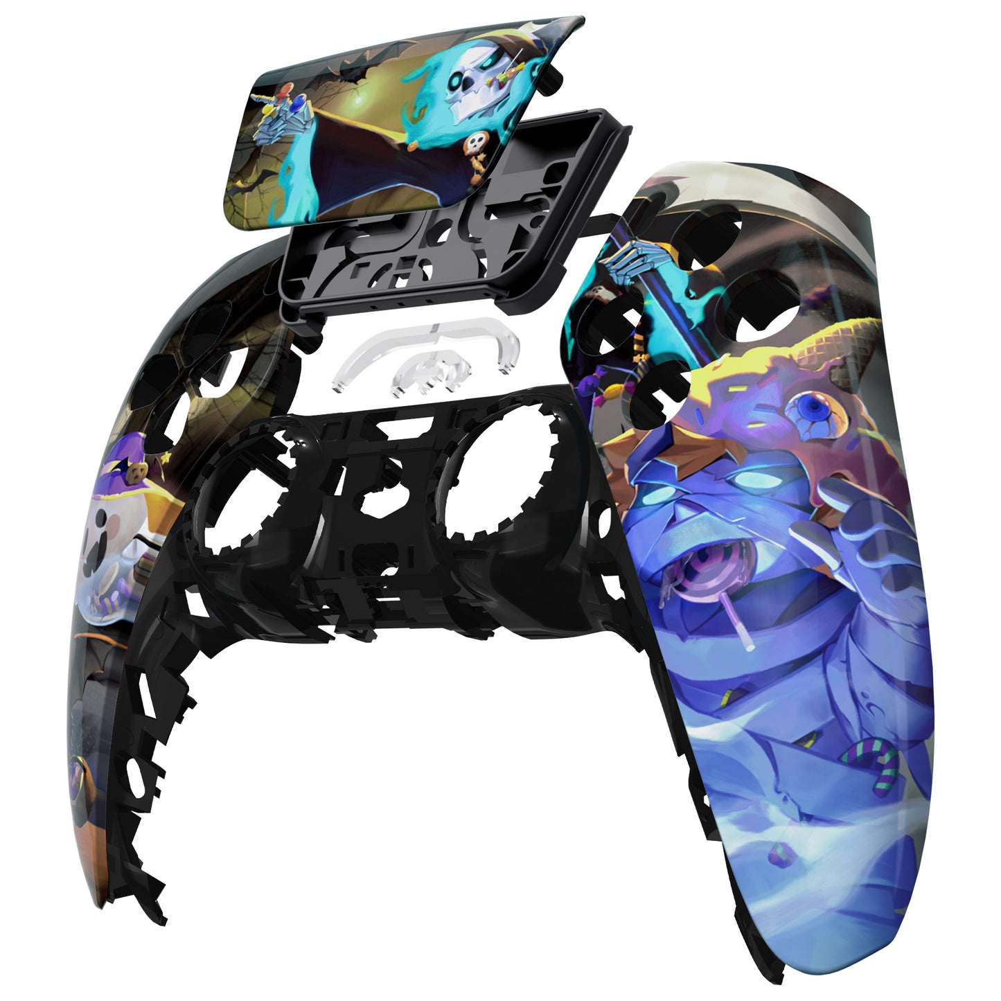 eXtremeRate PS5コントローラーBDM-010/020/030/040/050対応交換対応用フロントハウジングシェル＆タッチパッド【暗闇で光る - ハロウィンキャンディナイト】