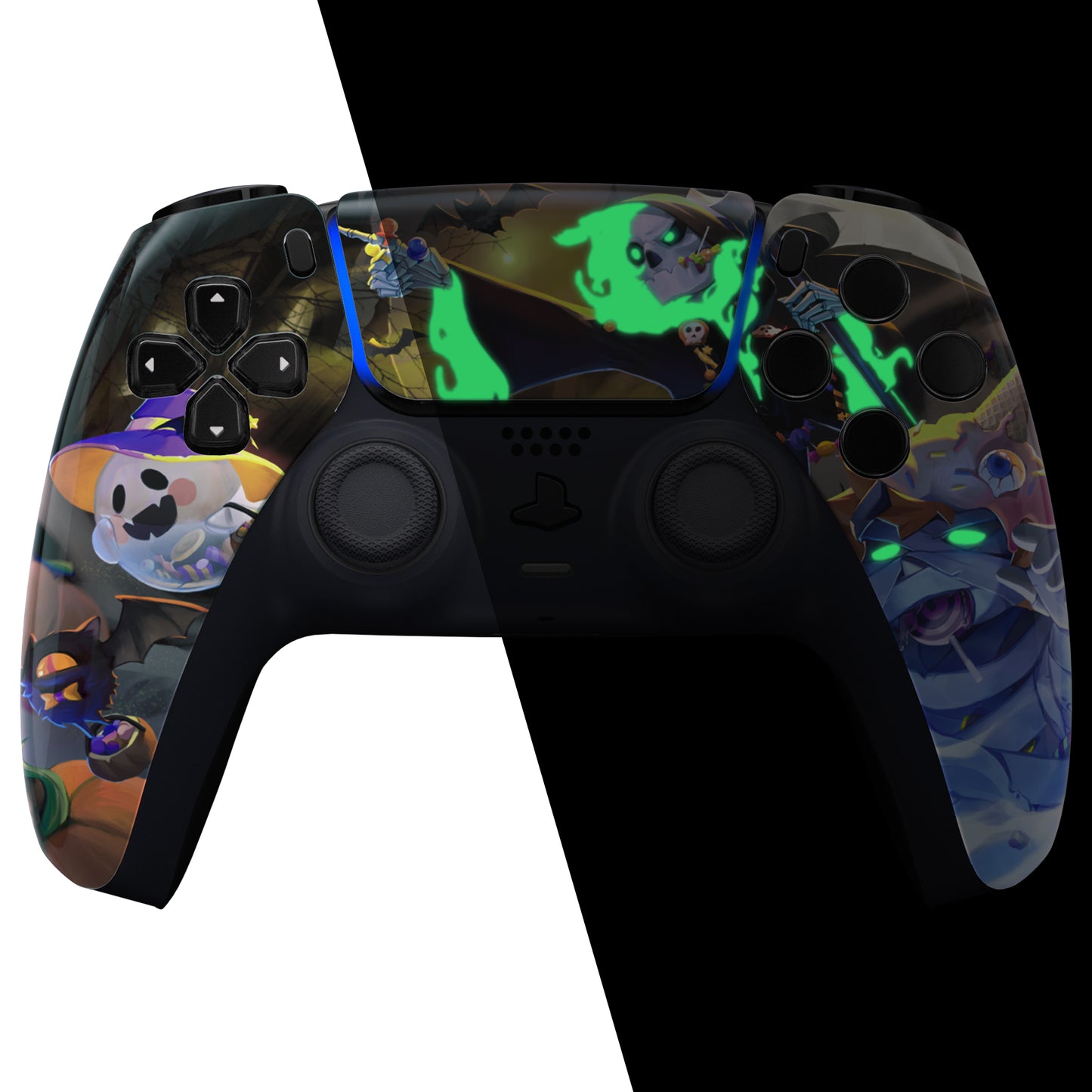 eXtremeRate PS5コントローラーBDM-010/020/030/040/050対応交換対応用フロントハウジングシェル＆タッチパッド【暗闇で光る - ハロウィンキャンディナイト】