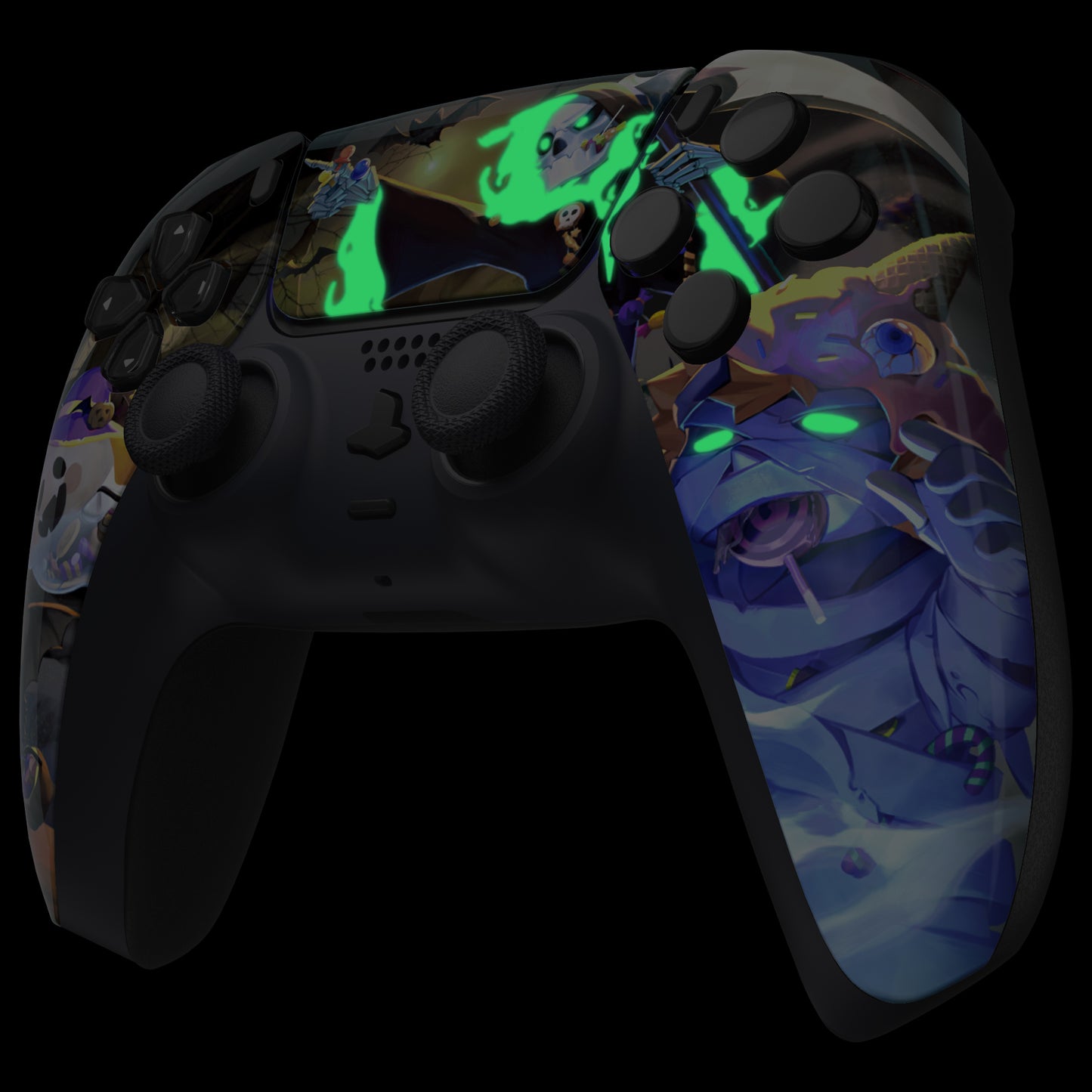 eXtremeRate PS5コントローラーBDM-010/020/030/040/050対応交換対応用フロントハウジングシェル＆タッチパッド【暗闇で光る - ハロウィンキャンディナイト】