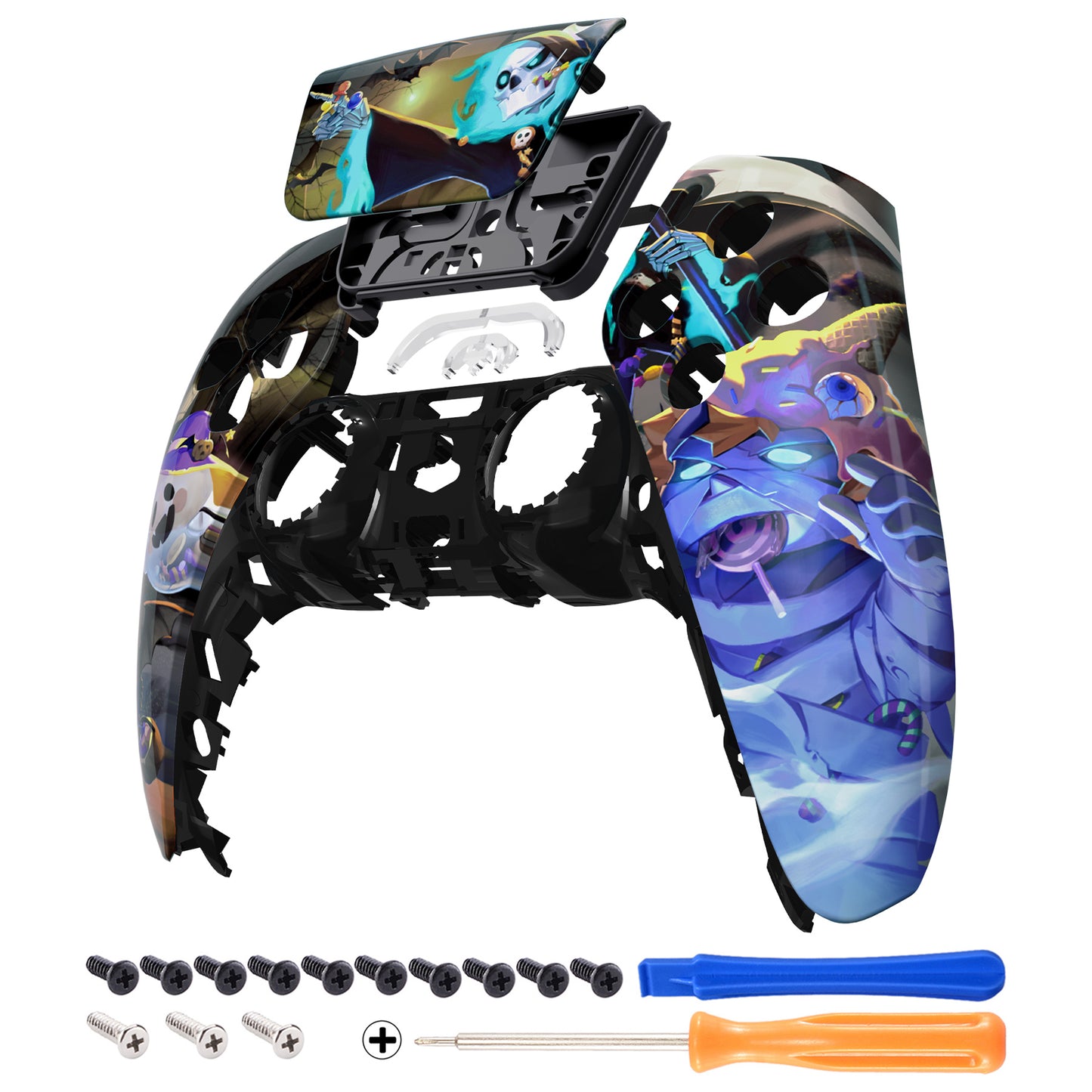 eXtremeRate PS5コントローラーBDM-010/020/030/040/050対応交換対応用フロントハウジングシェル＆タッチパッド【暗闇で光る - ハロウィンキャンディナイト】