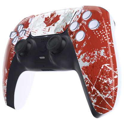 eXtremeRate PS5コントローラーBDM-010/020/030/040/050対応交換対応用フロントハウジングシェル＆タッチパッド【カナダ国旗傷油絵】