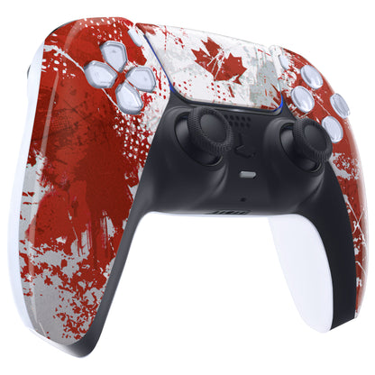 eXtremeRate PS5コントローラーBDM-010/020/030/040/050対応交換対応用フロントハウジングシェル＆タッチパッド【カナダ国旗傷油絵】