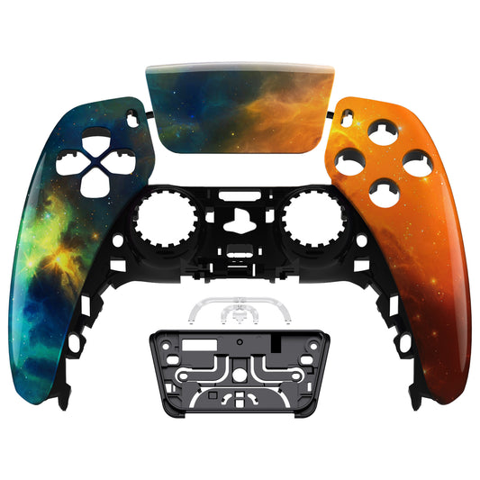 eXtremeRate PS5コントローラーBDM-010/020/030/040/050対応交換対応用フロントハウジングシェル＆タッチパッド【オレンジスターユニバースパターン】