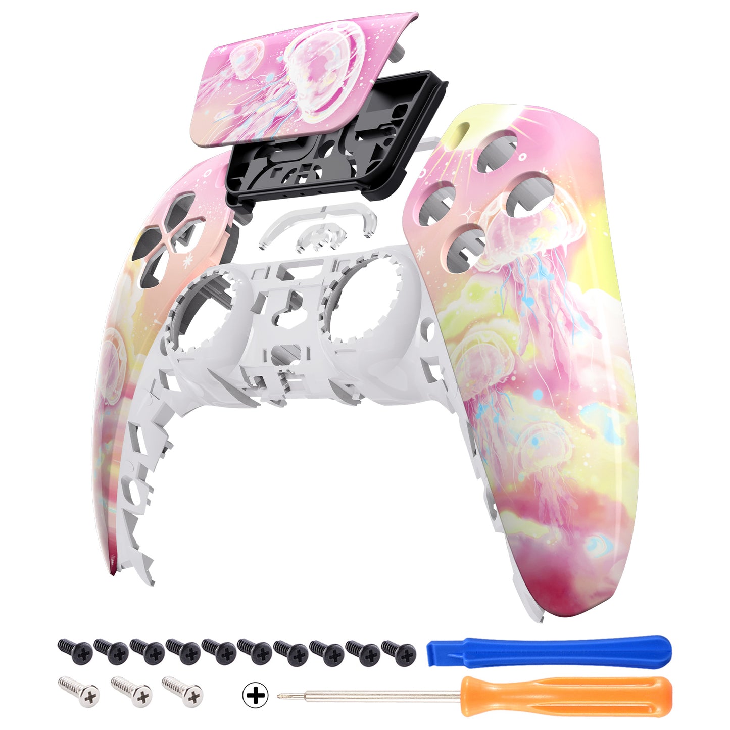 eXtremeRate PS5コントローラーBDM-010/020/030/040/050対応交換対応用フロントハウジングシェル＆タッチパッド【ピンキークラゲ天国】