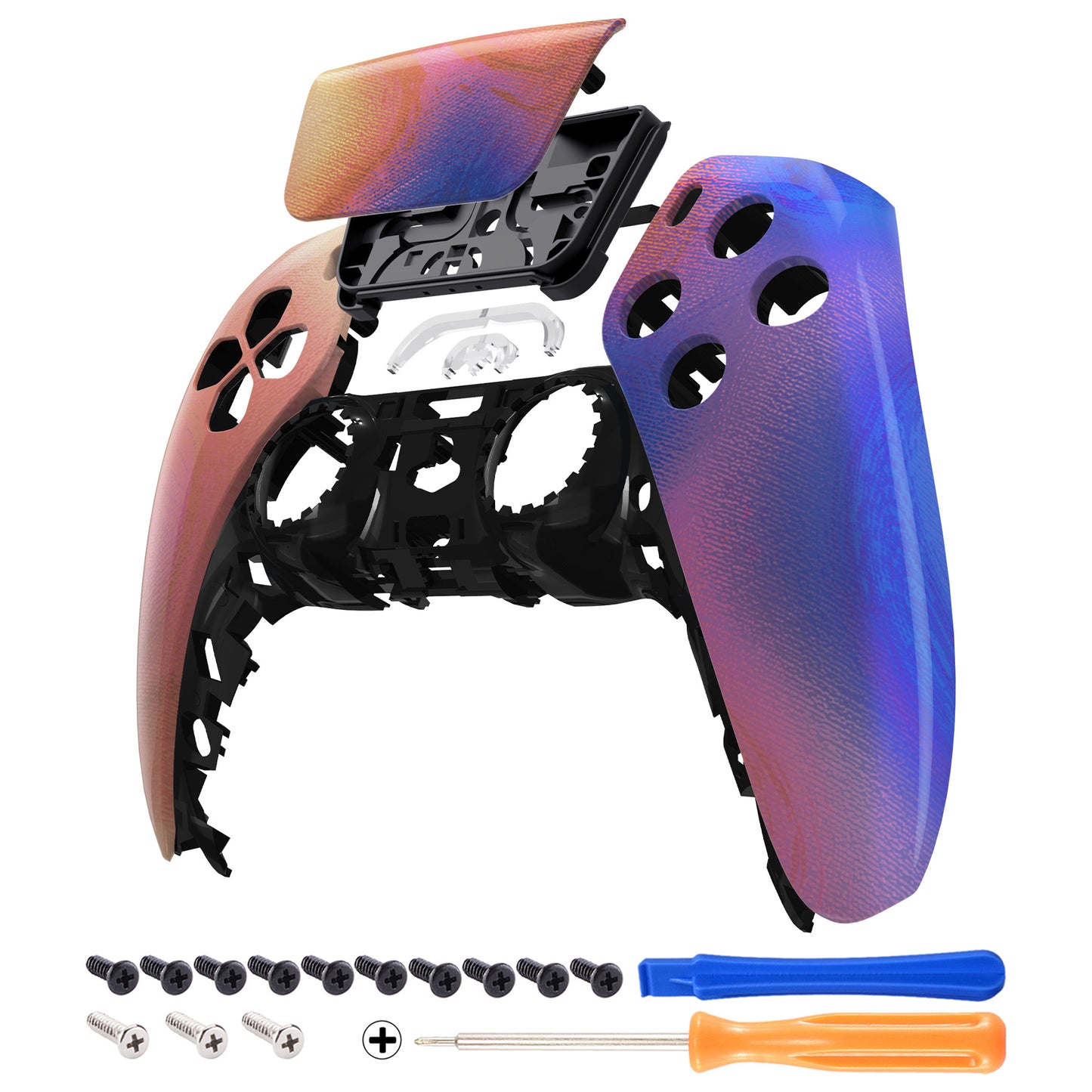 eXtremeRate PS5コントローラーBDM-010/020/030/040/050対応交換対応用フロントハウジングシェル＆タッチパッド【パープルレッドスワール】