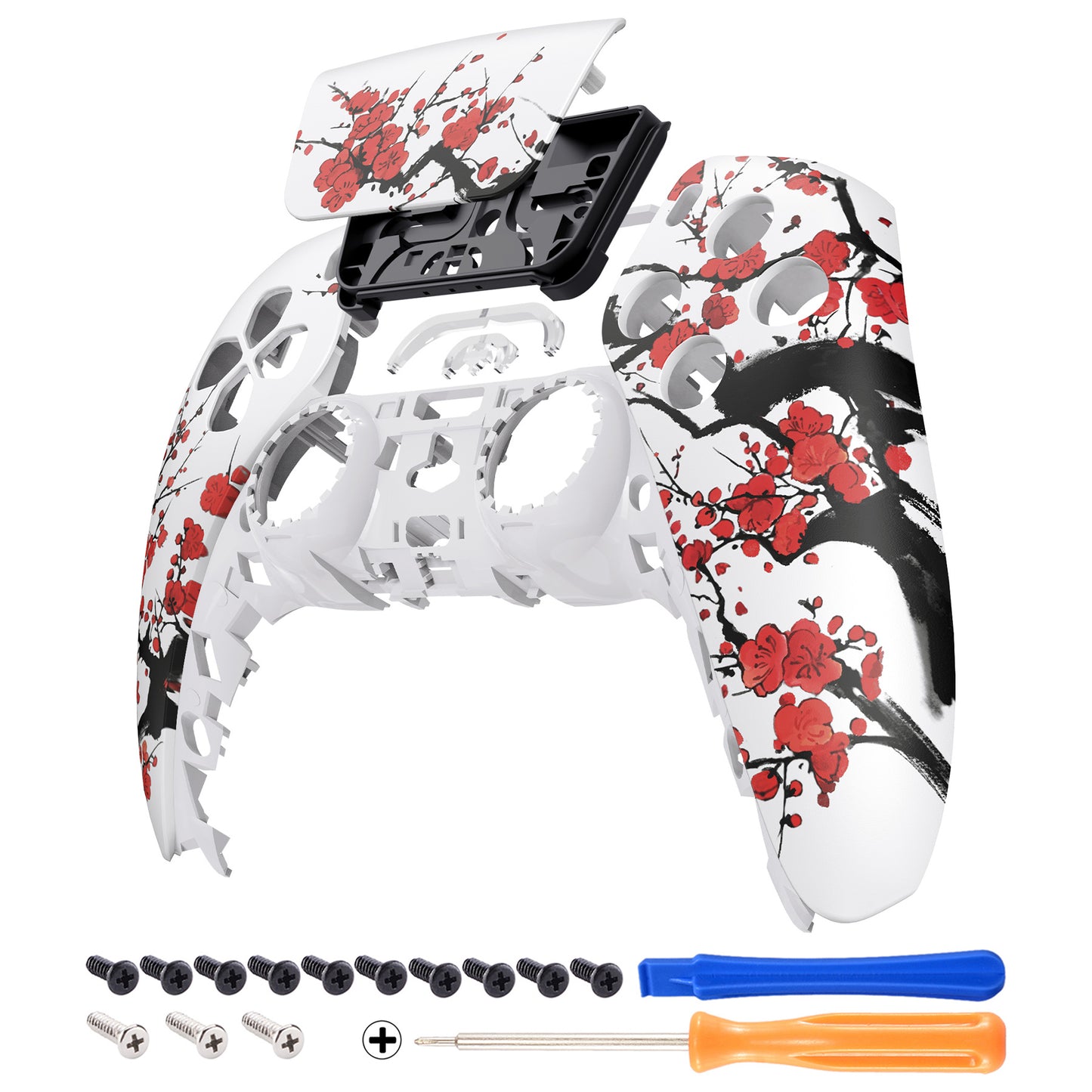 eXtremeRate PS5コントローラーBDM-010/020/030/040/050対応交換対応用フロントハウジングシェル＆タッチパッド【冬の梅】